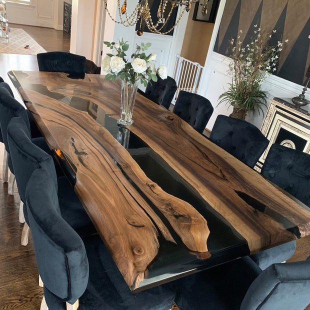 KAZANAHOME Black Walnut Wood Epoxy Resin Table