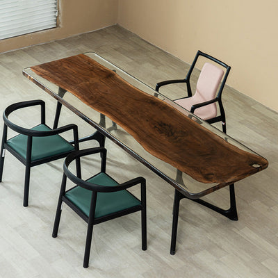 KAZANA Black Walnut Clear Epoxy Live Edge Dining Table 31.89"Wx 94.09"L
