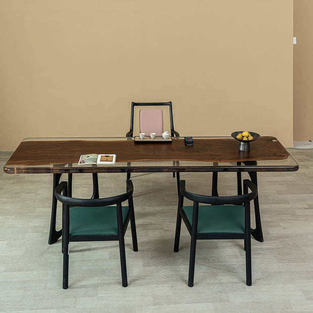 KAZANA Black Walnut Clear Epoxy Live Edge Dining Table 31.89"Wx 94.09"L