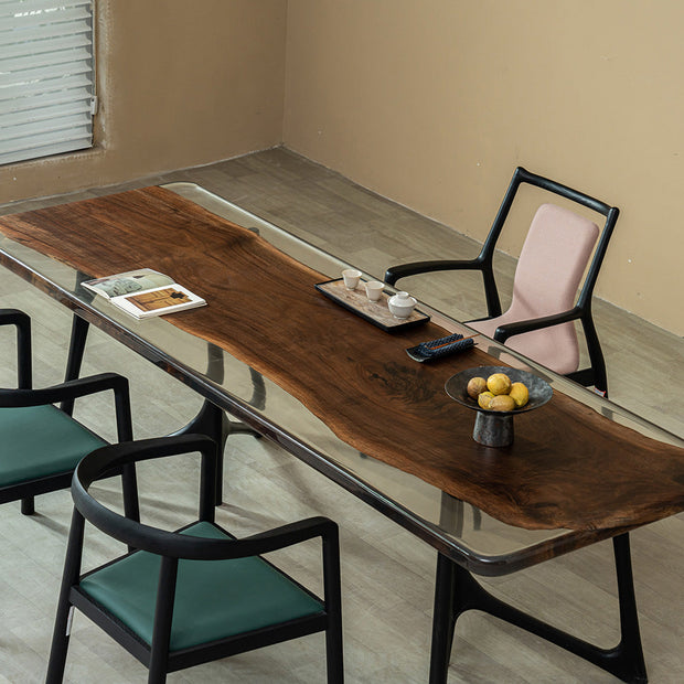 KAZANA Black Walnut Clear Epoxy Live Edge Dining Table 31.89"Wx 94.09"L