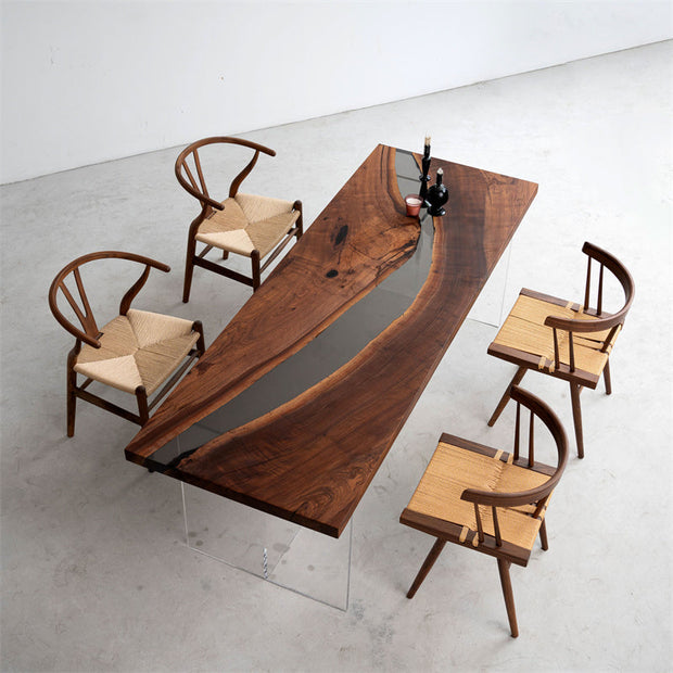 KAZANA Black Walnut Epoxy Resin River Table 31.4"W 87.4"L