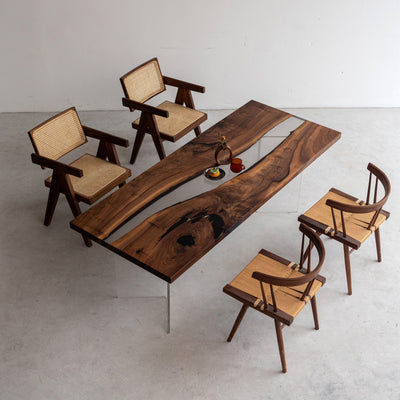 KAZANA Black Walnut Epoxy Resin River Table 31.8"W 79.2"L