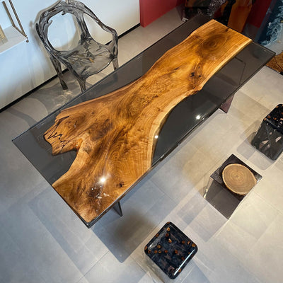 KAZANAHOME Black Walnut Wood Epoxy Resin Table 35.4''W×87‘’L