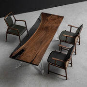 KAZANA Black Walnut Clear Epoxy Live Edge Dining Table 30.31"Wx 84.65"L